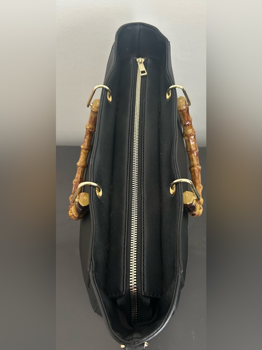 Vera New York Black Bamboo Handle Tote Crossbody Bag Gold Hardware Work Purse - Picture 9 of 14